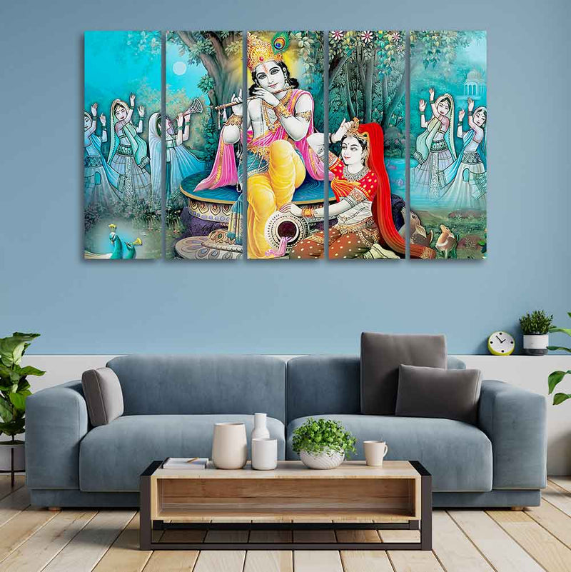 Hindu Lord Radha Krishna Wall Painting Set of Five Pieces