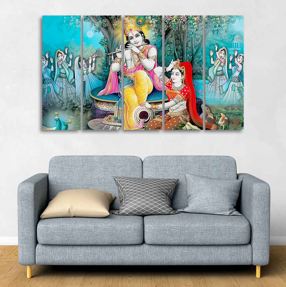 Hindu Lord Radha Krishna Wall Painting Set of Five Pieces