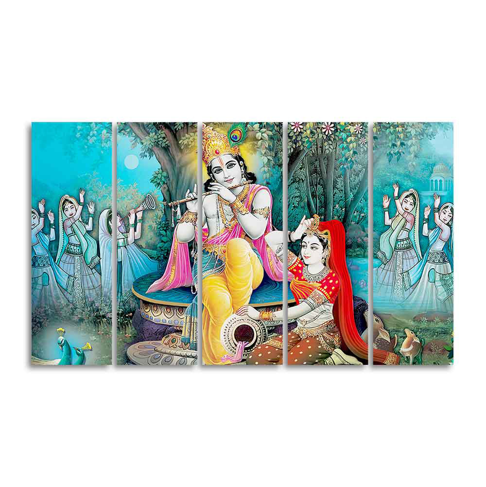 Hindu Lord Radha Krishna Wall Painting Set of Five Pieces