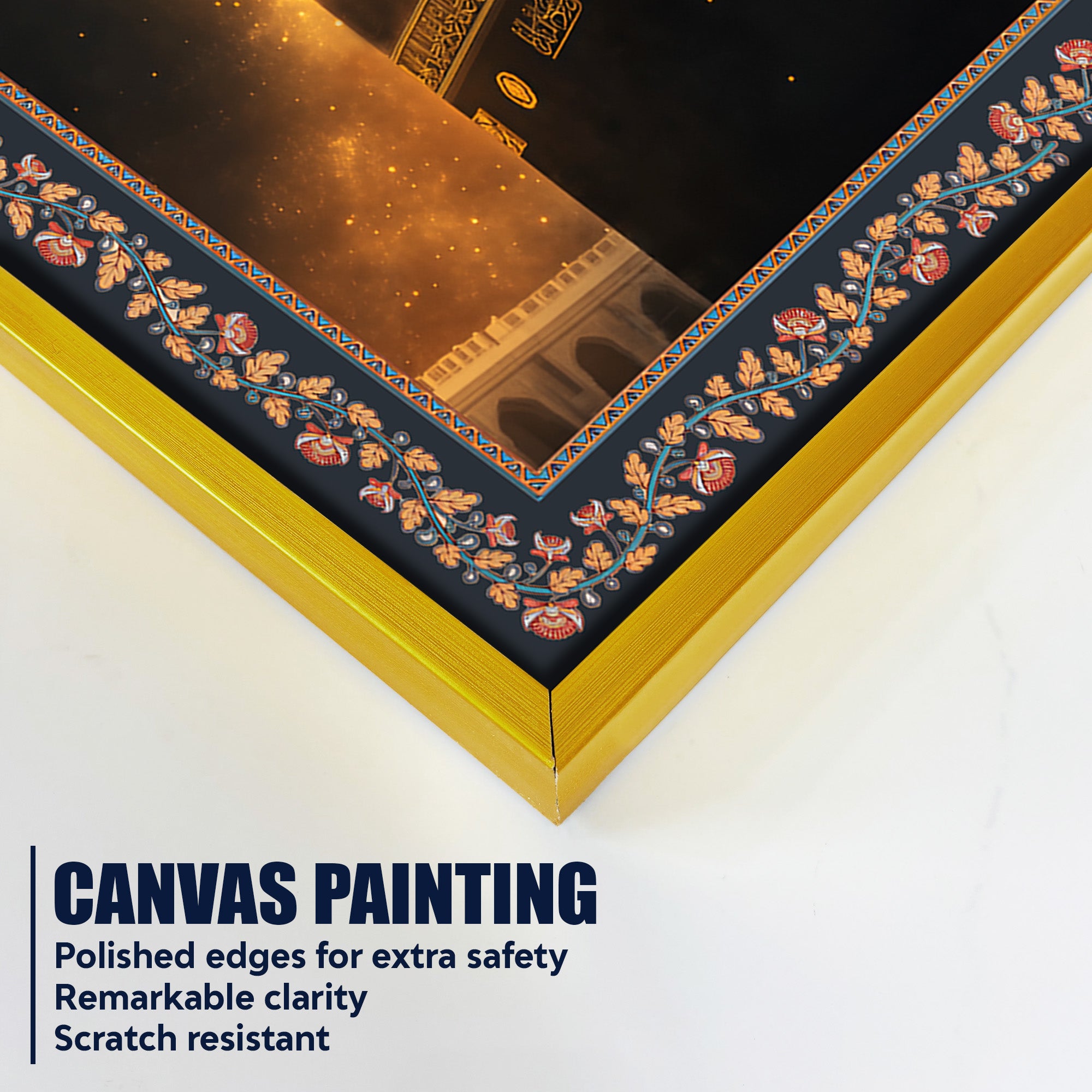 Holy Kaaba Peace & Serenity Floral Border Canvas Wall Painting