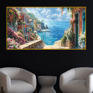 Home Décor Seaside Village Crystal Glass Wall Painting