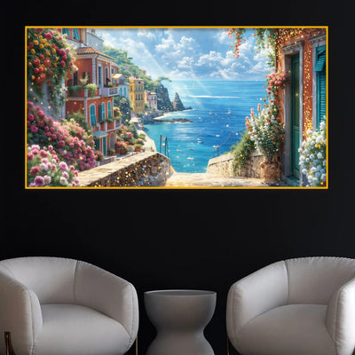 Home Décor Seaside Village Crystal Glass Wall Painting