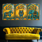 Horse Cow & Elephant Indian Folk Art Acrylic Floating Wall Painting Set of 3
