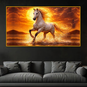 Horse Running in Water Crystal Glass Wall Painting