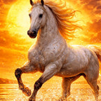 Horse Running in Water Crystal Glass Wall Painting