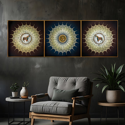 Horse's Grace Crystal Glass Premium Painting Set of 3