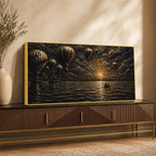 Hot Air Balloons Over Serene Ocean Sunset Metallic Look 3D Canvas Wall Painting