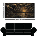 Hot Air Balloons Over Serene Ocean Sunset Metallic Look 3D Canvas Wall Painting