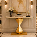 Hourglass Shape Console Table with Polished Gold Frame