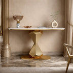Hourglass Shape Console Table with Polished Gold Frame