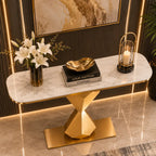 Hourglass Shape Console Table with Polished Gold Frame