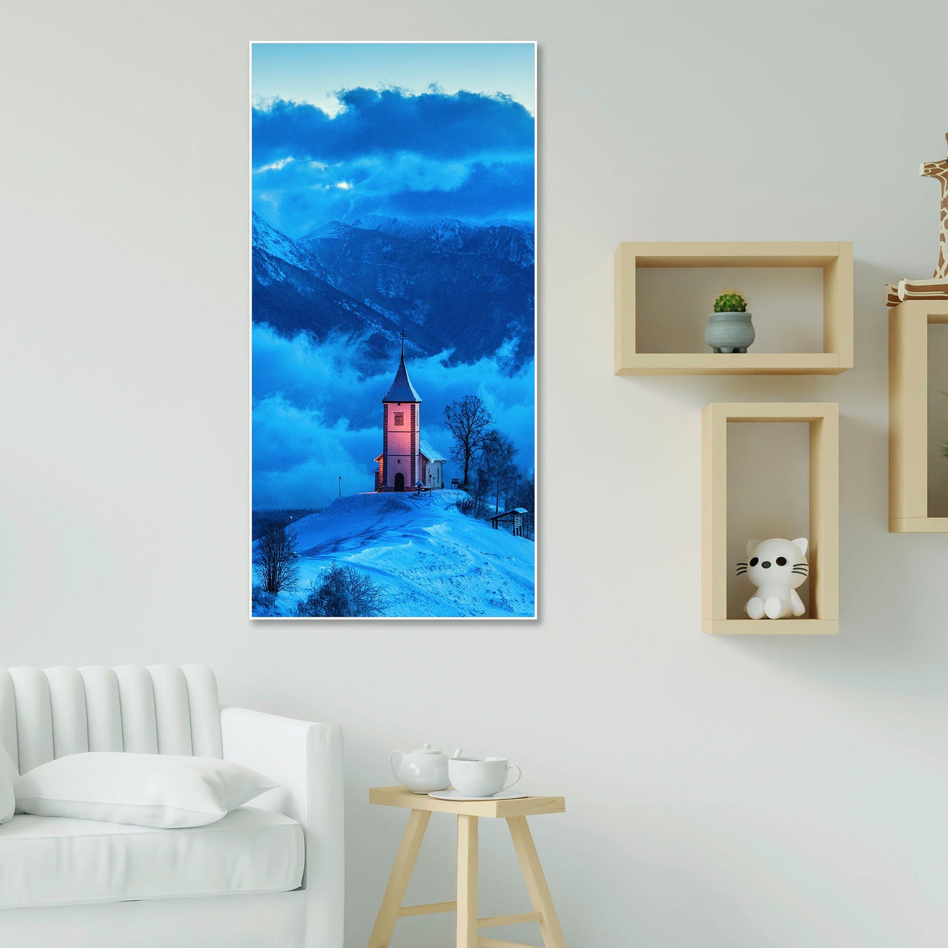 House on Mountain Floating Canvas Wall Painting