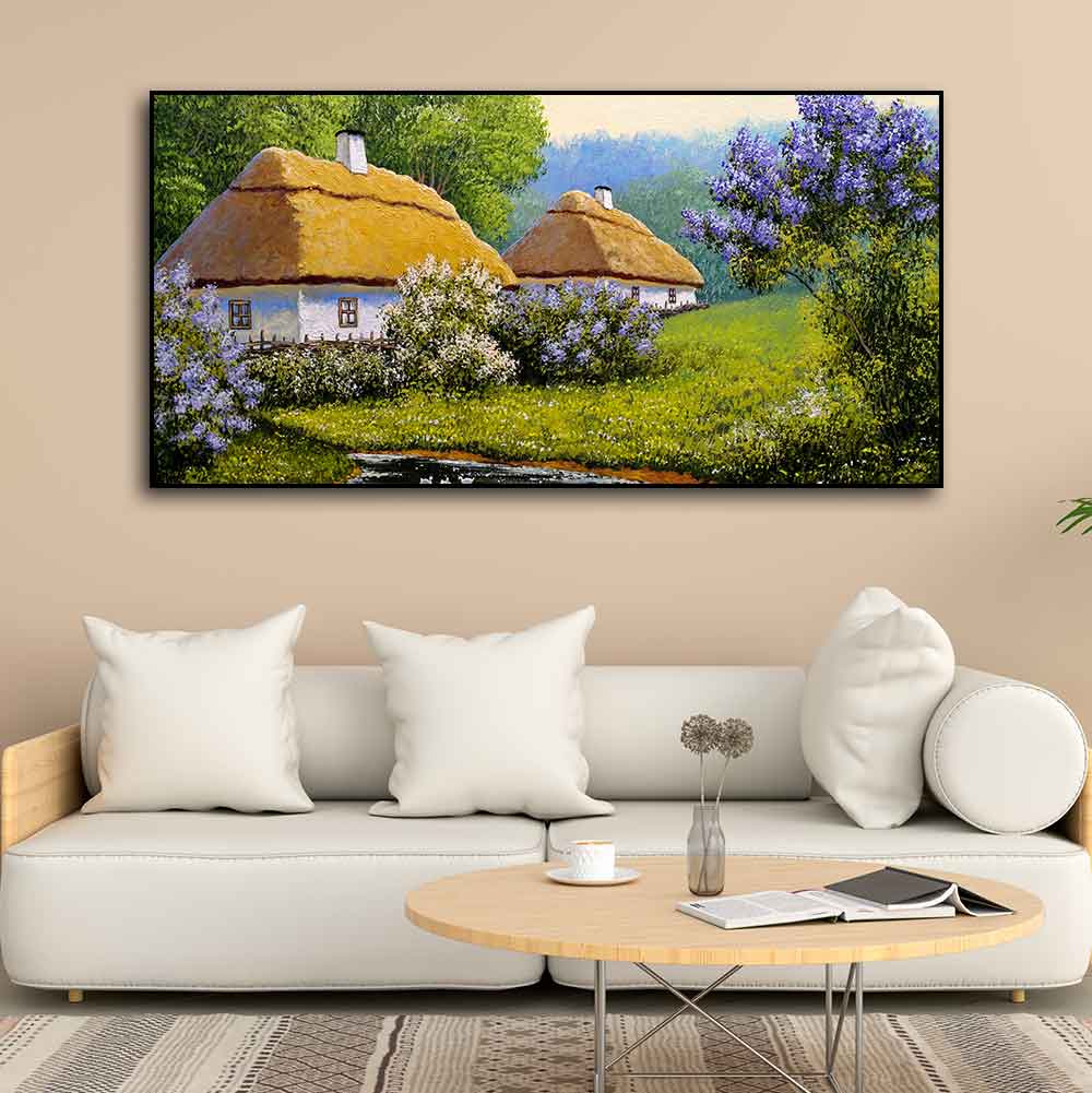 Huts in Old Village Canvas Wall Painting