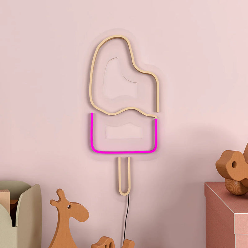 Ice Cream Stick Pink & White LED Neon Light