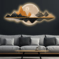 Illuminated Gold & Black Mountain & Full Moon Crystal Glass Backlit LED Wall Art