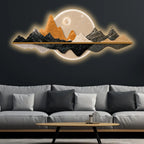 Illuminated Gold & Black Mountain & Full Moon Crystal Glass Backlit LED Wall Art