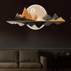 Illuminated Gold & Black Mountain & Full Moon Crystal Glass Backlit LED Wall Art