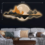 Illuminated Gold & Black Mountain & Full Moon Crystal Glass Backlit LED Wall Art