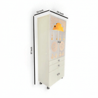 Beautiful White Wooden Floor Temple for Home & Office with LED Swastik OM Panel Drawer & Cabinet Storage