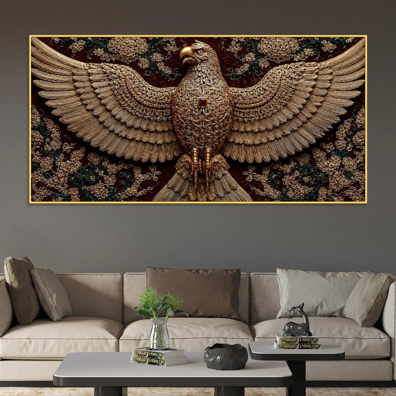 Imperial Golden Eagle Emblem Premium 3D Canvas Wall Painting