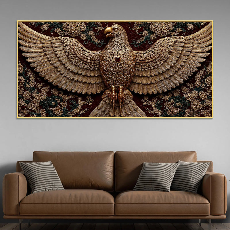 Imperial Golden Eagle Emblem Premium 3D Canvas Wall Painting