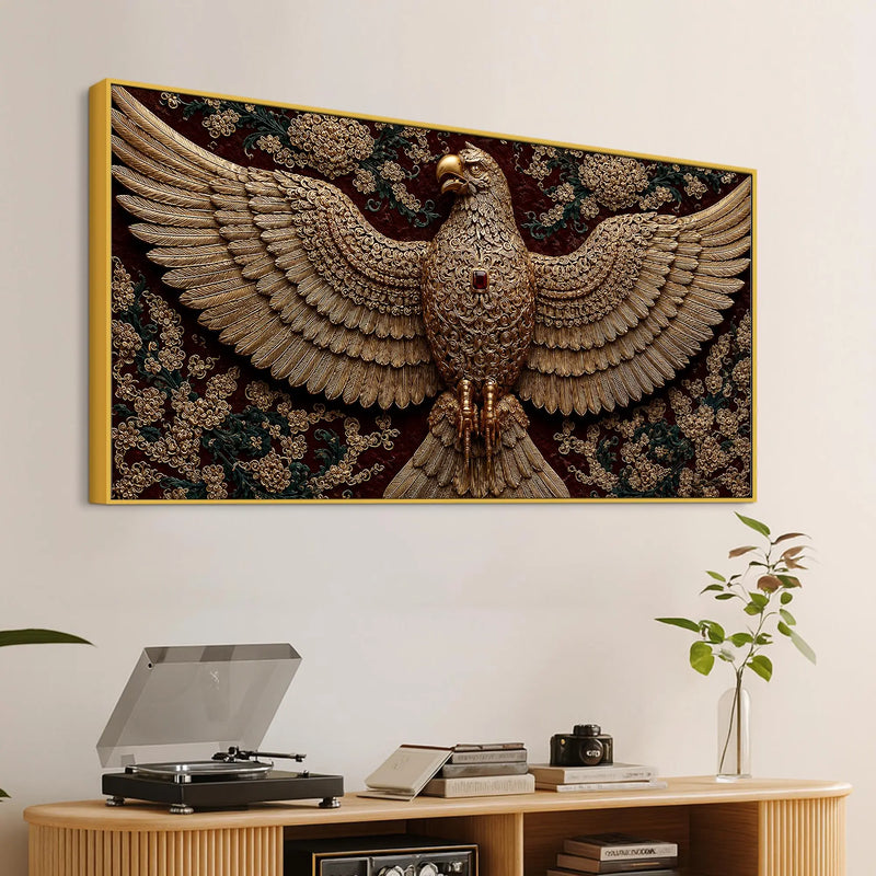 Imperial Golden Eagle Emblem Premium 3D Canvas Wall Painting