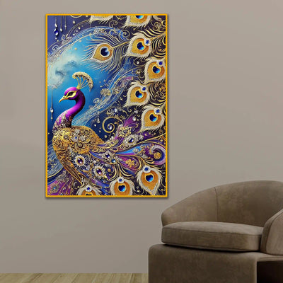 Imperial Peacock Floating Frame Crystal Wall Painting
