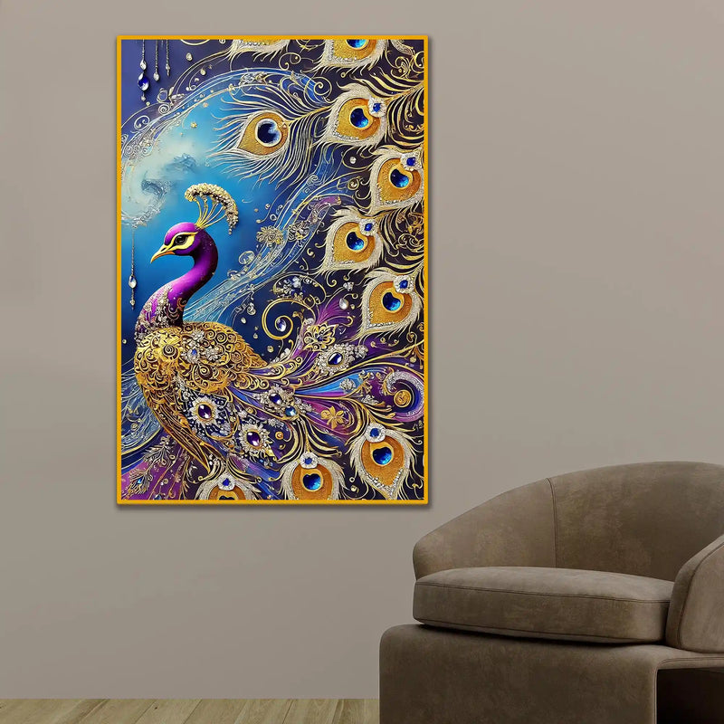 Imperial Peacock Floating Frame Crystal Wall Painting