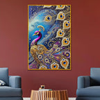 Imperial Peacock Floating Frame Crystal Wall Painting