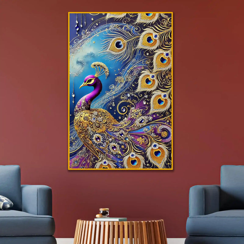 Imperial Peacock Floating Frame Crystal Wall Painting