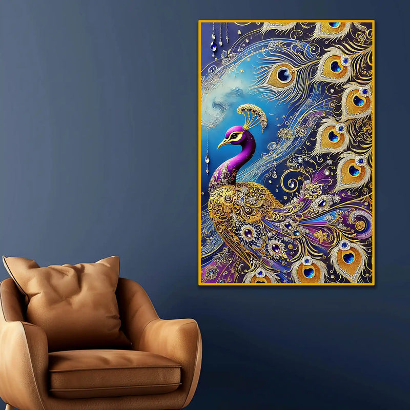 Imperial Peacock Floating Frame Crystal Wall Painting
