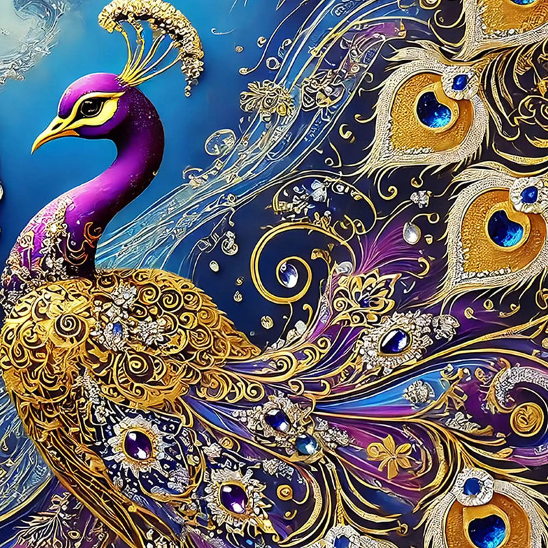 Imperial Peacock Floating Frame Crystal Wall Painting
