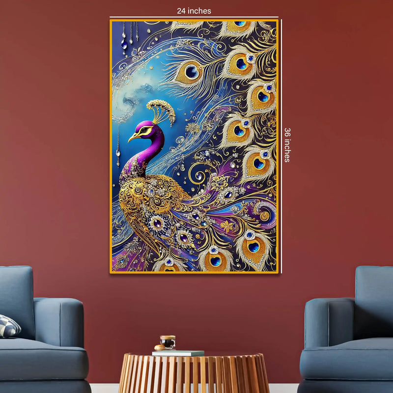 Imperial Peacock Floating Frame Crystal Wall Painting