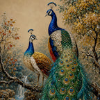 Imperial Peacock Pair Floating Frame Crystal Wall Painting