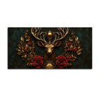 Imperial Stag with Regal Antlers & Crimson Roses 3D Canvas Wall Painting