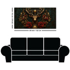 Imperial Stag with Regal Antlers & Crimson Roses 3D Canvas Wall Painting