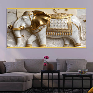 Imperial White Elephant with Golden Armor 3D Canvas Wall Painting