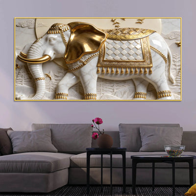 Imperial White Elephant with Golden Armor 3D Canvas Wall Painting