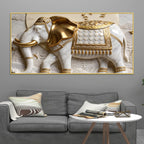 Imperial White Elephant with Golden Armor 3D Canvas Wall Painting