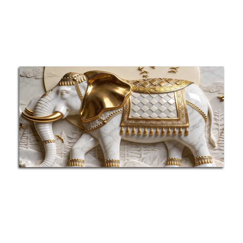 Imperial White Elephant with Golden Armor 3D Canvas Wall Painting