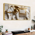 Imperial White Elephant with Golden Armor 3D Canvas Wall Painting