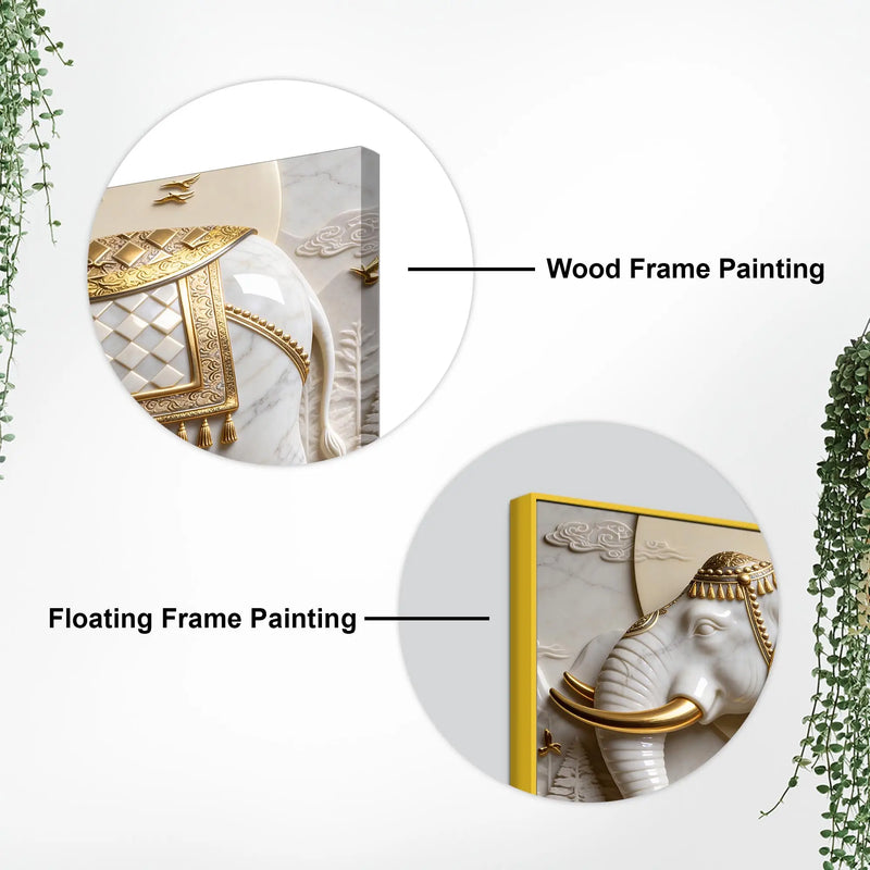Imperial White Elephant with Golden Armor 3D Canvas Wall Painting