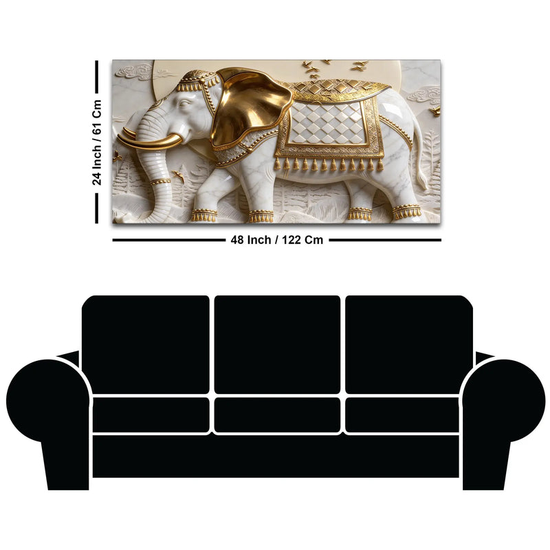 Imperial White Elephant with Golden Armor 3D Canvas Wall Painting