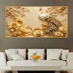 Imperial White Peacock and Blooming Floral 3D Canvas Wall Painting