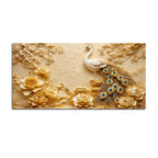 Imperial White Peacock and Blooming Floral 3D Canvas Wall Painting