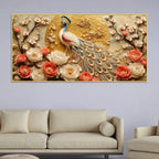 Imperial White Peacock in Blooming Floral Garden 3D Canvas Wall Painting