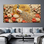 Imperial White Peacock in Blooming Floral Garden 3D Canvas Wall Painting