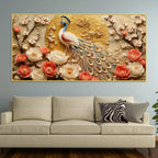 Imperial White Peacock in Blooming Floral Garden 3D Canvas Wall Painting