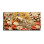 Imperial White Peacock in Blooming Floral Garden 3D Canvas Wall Painting