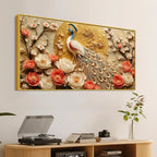 Imperial White Peacock in Blooming Floral Garden 3D Canvas Wall Painting